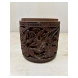 Carved Bamboo Container with Ornamental Motif