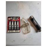 Vintage Flashlight, Glass Boat-Shaped Ashtray, and
