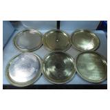 Six Gold-Tone Round Serving Trays with Decorative