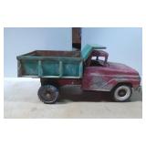 Metal Toy Dump Truck with Green Bed and Red Cab