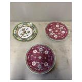 3 Chinese Porcelain Plates with Floral and Script