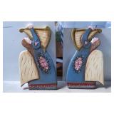 Hand-Painted Wooden Angel Figures with Harp Motif