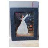Framed Folk Art Painting Depicting Angel Reaching