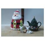 Christmas-Themed Ceramics Including Santa Cookie J
