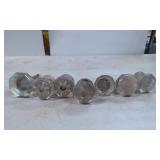 Seven Glass Doorknobs with Metal Hardware