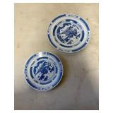 Blue and White Porcelain Plates with Chinese Lands
