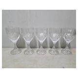 Six Ribbed Crystal Glasses with Fluted Bases