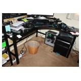 Computer desk, shelf, & printer