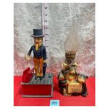 Vtg Ceramic Lamp&Mechanical Plastic Bank