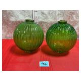 VTG GREEN GLASS LIGHTNING ROD BALLS {RARE)