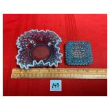 VTG FENTON BLUE OPALESCENT HOBNAIL BOWL AND