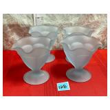 VTG INDIANA GLASS FROSTED BLUE SATIN DESSERT BOWLS