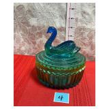 Jeanette Glass Blue Green Swan Candy Dish