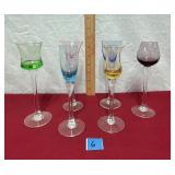 Vtg multicolored art glass cordial glasses