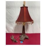 Vtg Tree Bark Style Lamp,shade w/teardrop crystals