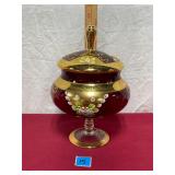 Vtg Victorian Ruby Red hand painted glass
