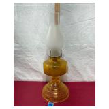 Vtg Amber glass oil lamp
