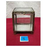 Vtg Brass beveled glass trinket mirrored box