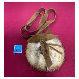 Vtg. hand made small purse, leather & shell