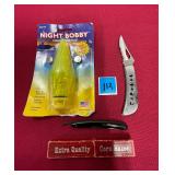 Vtg. Corn razor, knife and night Light bobby