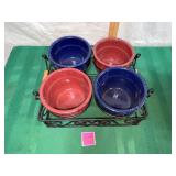 Ceramic Speckled Ramekins with Metal Caddy Set