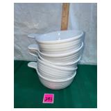 White Ceramic Ribbed Handled Soup Bowls Set of 4