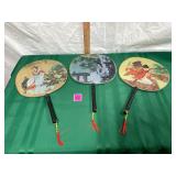 Vtg Handpainted Silk round paddle fan