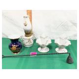 Vtg Tilso Mini lamp,porcelain candle holder&vase