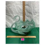 Vintage Sooner Style Green Swirled Swan Vase