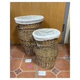 2 Vtg Woven Wicker Laundry Hamper with Liner