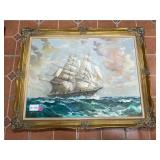 Signed R Longanesi 'Clipper Ship on a Stormy Sea'