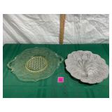 Vintage Lancaster Topaz Glass Tray & Leaf Platter