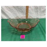 1930s pink Depression glass console bowl/handles