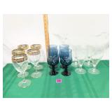 Vintage Etched Crystal & Blue Glass Stemware Set