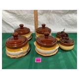 Two toned ceramic French soup crocks&condiment set