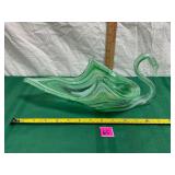 Vintage Sooner Style Green Swirled Swan Vase