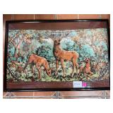 Vintage Mid-Century Framed Deer Tapestry 37x25