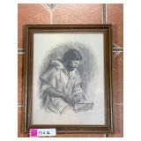 Vintage Jesus the Carpenter Charcoal Sketch 12x16