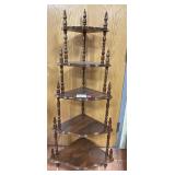 Vintage 5-Tier Turned Wood Corner Whatnot Shelf