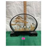Asian Cork Art Diorama Crane & Pine Tree Oval
