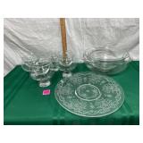 Vtg Fostoria server,shrimp cocktail glasses&pyrex