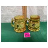 Vintage Green Drip Glaze Beer Mug Salt & Pepper