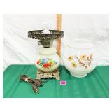 Vtg Double Light Hurricane Lamp&Milkglass shade