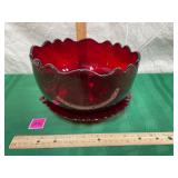 Vtg Ruby Red Glass bowl&serving dish