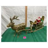 Brass Santa w/sleigh&reindeer