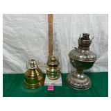 Antq metal kerosene&vtg brass table lamps