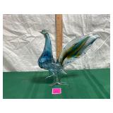 Vtg. Hand-blown glass rooster, damaged leg
