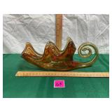 Vtg hand-blown 'swung glass' cornucopia horn vase