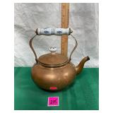Vtg Copper Tea Kettle w/porcelain handle
