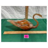 Vtg Fire Orange Swirled Glass Swan Centerpiece